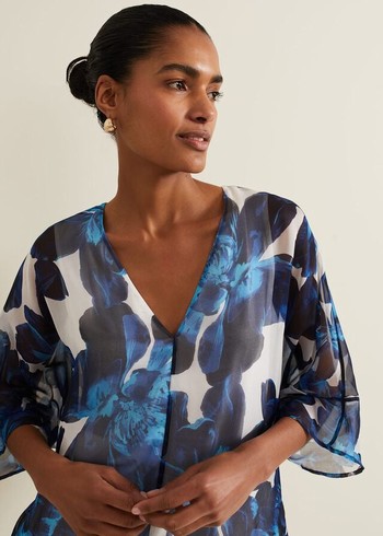 Phase Eight Syra Silk Shirts Blue Australia | GU1530247